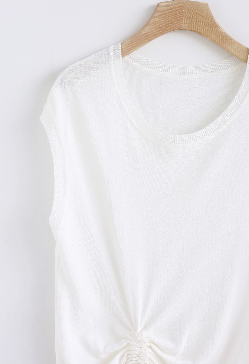 Break Free Drawstring Sleeveless Knit Top in White - Retro, Indie and ...