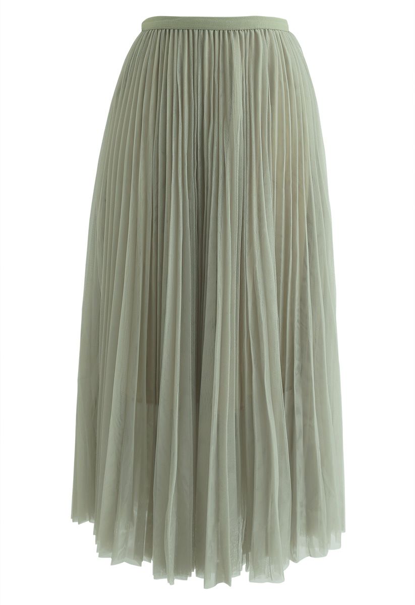 Turn the Night Up Pleated Mesh Skirt in Pea Green - Retro, Indie and ...