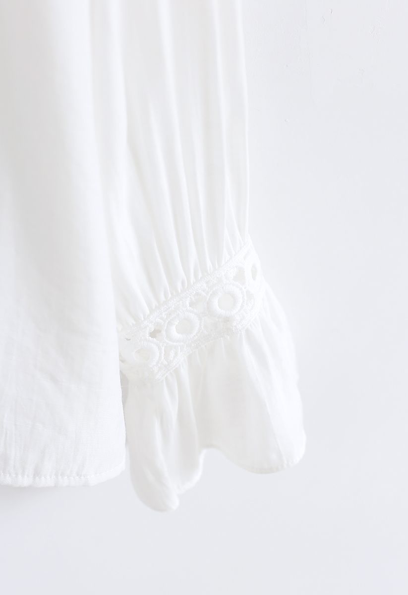 Sounds of Spring V-Neck Ruffle Top in White