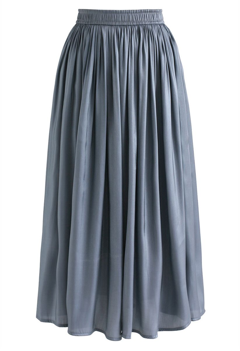 Sleek Beauties Pleated Midi Skirt in Dusty Blue - Retro, Indie and ...