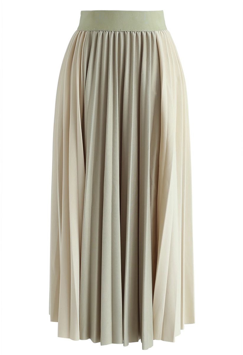 Tender Color-Block Pleated Skirt in Pea Green - Retro, Indie and Unique ...