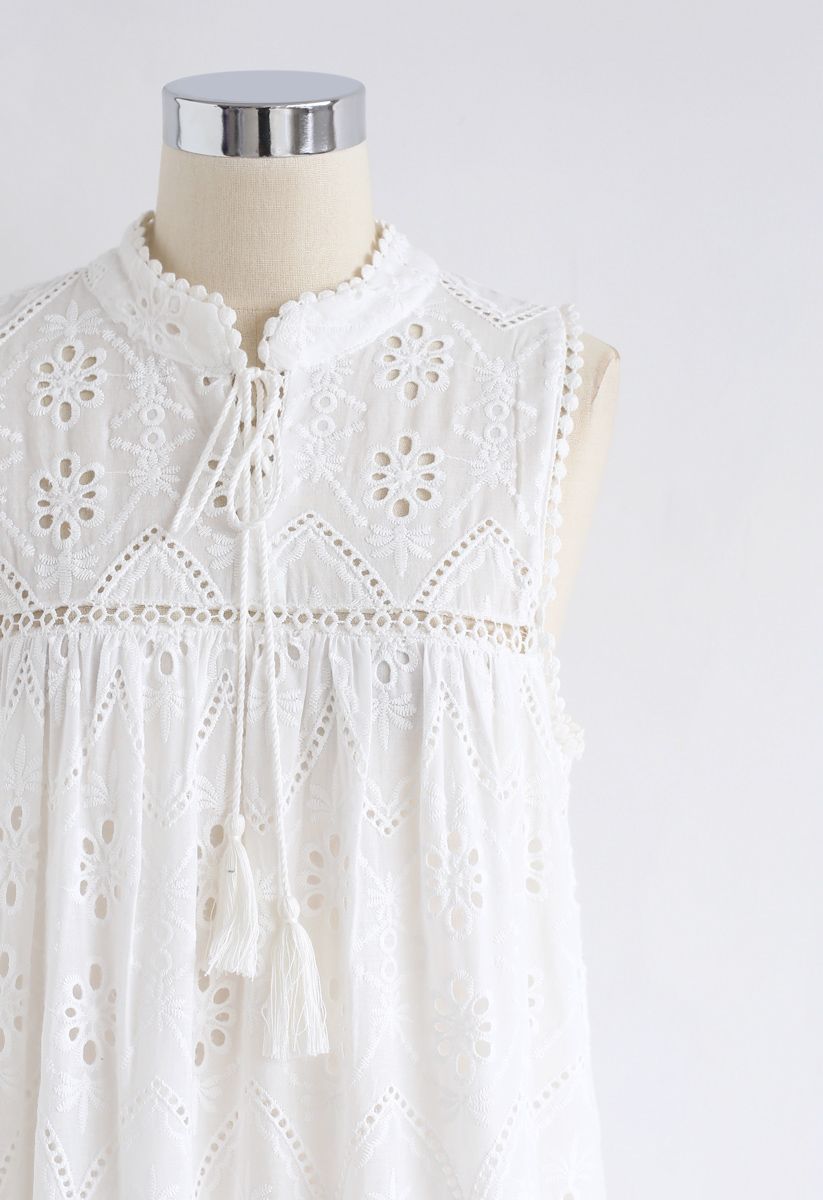 Try To Be Boho Embroidered Eyelet Maxi Dress in White - Retro, Indie ...