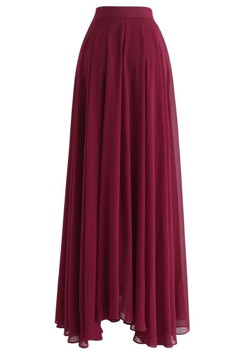 Timeless Favorite Chiffon Maxi Skirt in Wine - Retro, Indie and Unique ...