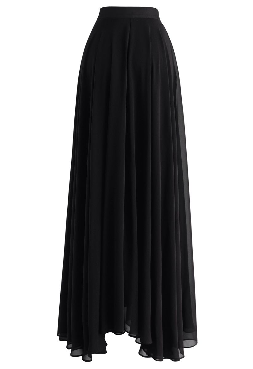 black chiffon maxi skirt outfit