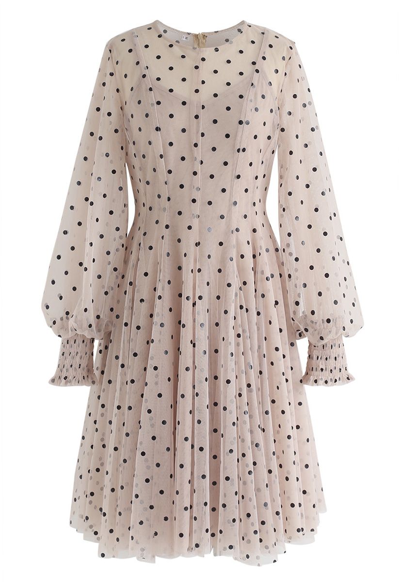 Sweet Surrender Polka Dots Mesh Dress in Light Tan - Retro, Indie and ...