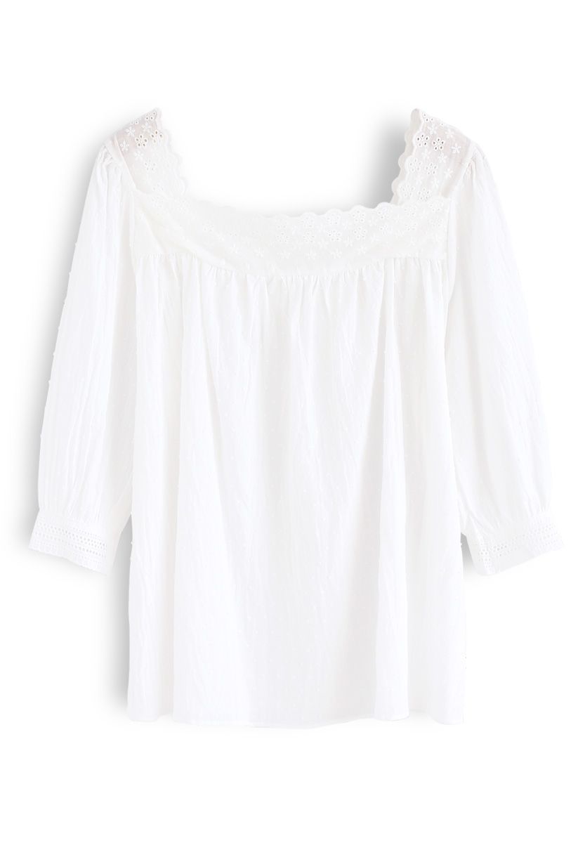 Summer Rain Square Neck Top in White