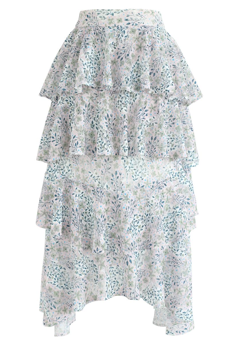 Sweet Afternoon Floral Tiered Ruffle Lace Skirt - Retro, Indie and ...