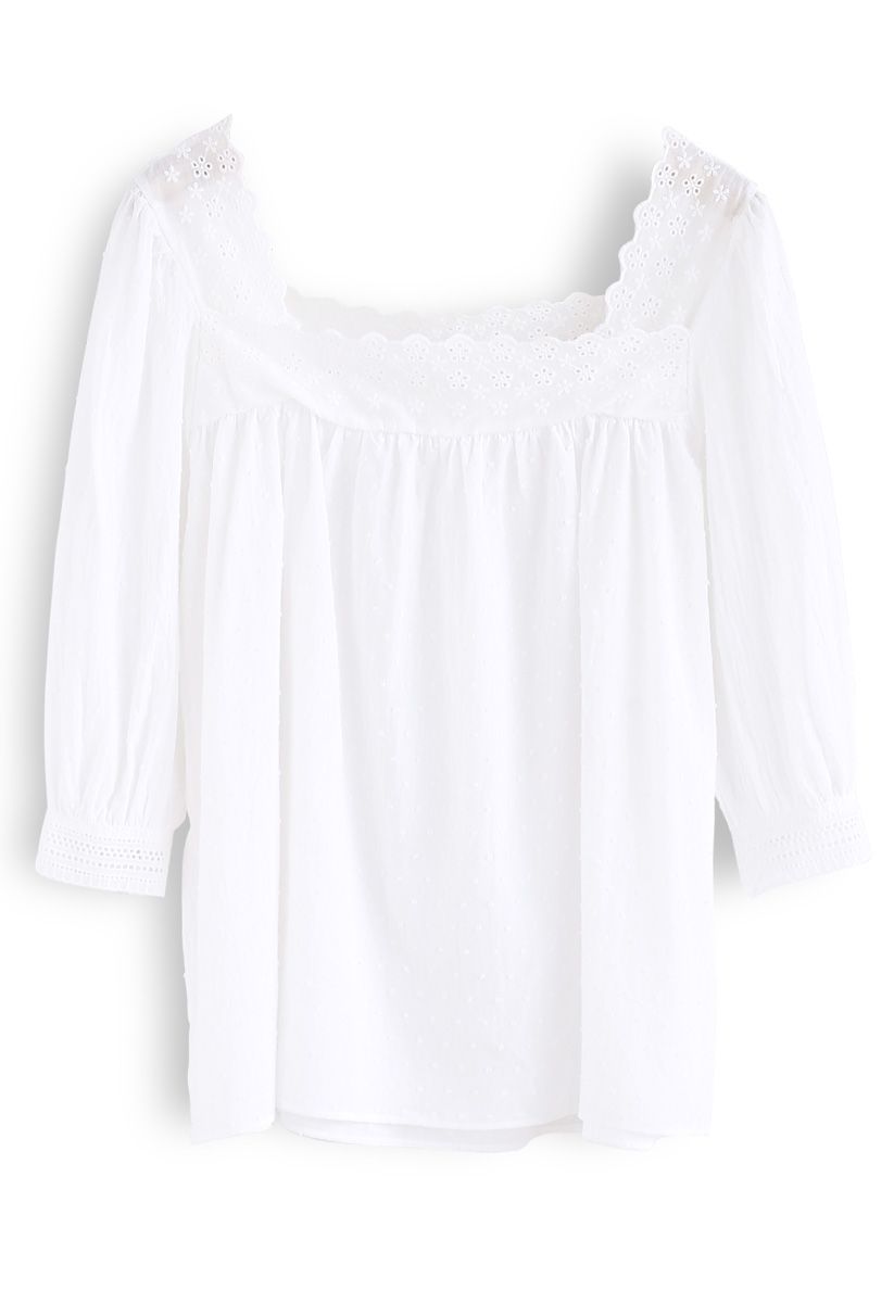 Summer Rain Square Neck Top in White