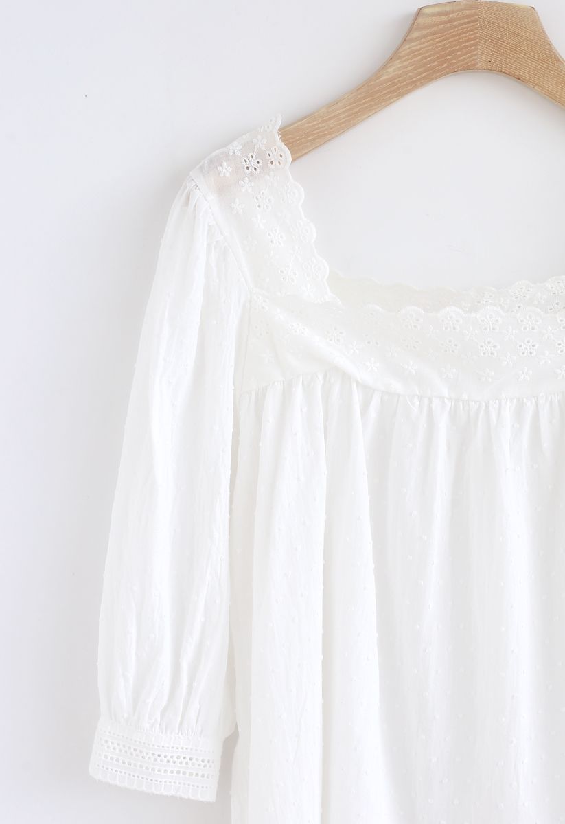 Summer Rain Square Neck Top in White