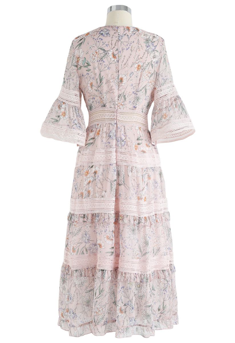 Hidden Love Floral Eyelet Chiffon Dress in Pink - Retro, Indie and ...
