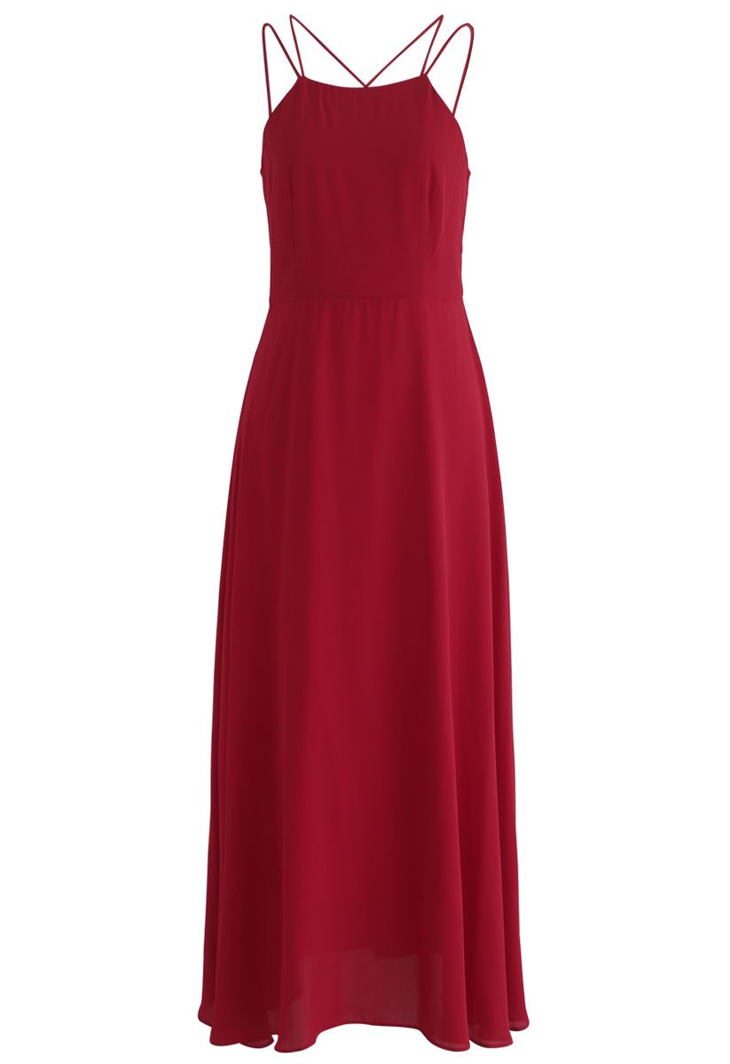 Gorgeous Movement Cross Back Maxi Dress in Red