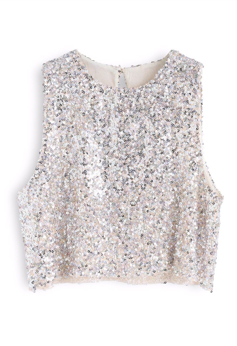 Start Me Up Sequins Sleeveless Top in Cream - Retro, Indie and Unique ...