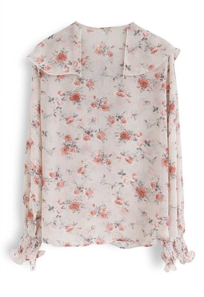Sweetest Rose Chiffon Top in Light Tan - Retro, Indie and Unique Fashion