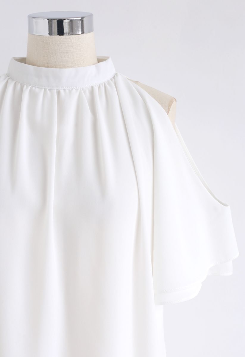 Turn it Up Cold-Shoulder Chiffon Top in White