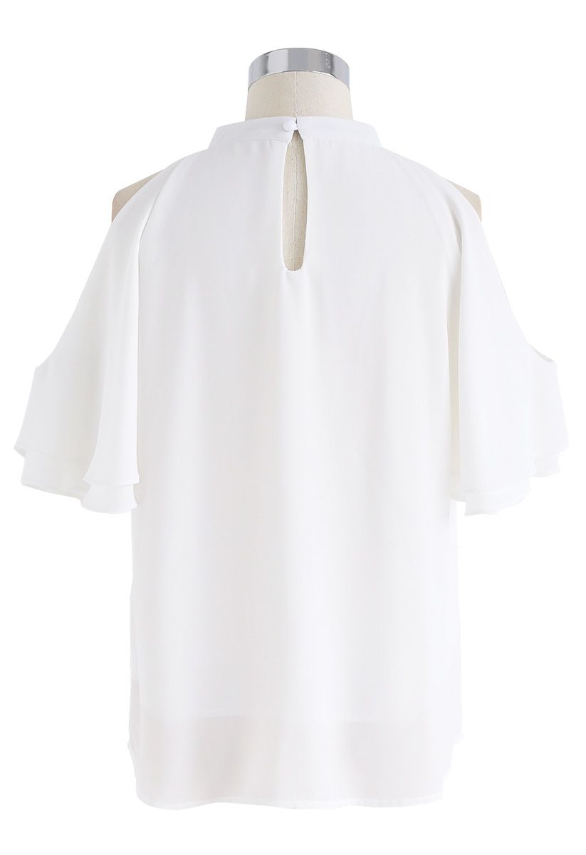 Turn it Up Cold-Shoulder Chiffon Top in White