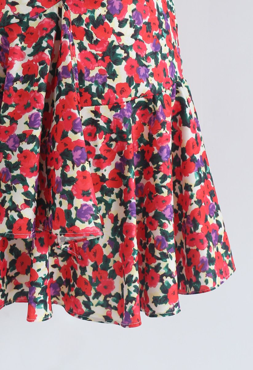 Floral Crush Asymmetric Ruffle Mini Skirt