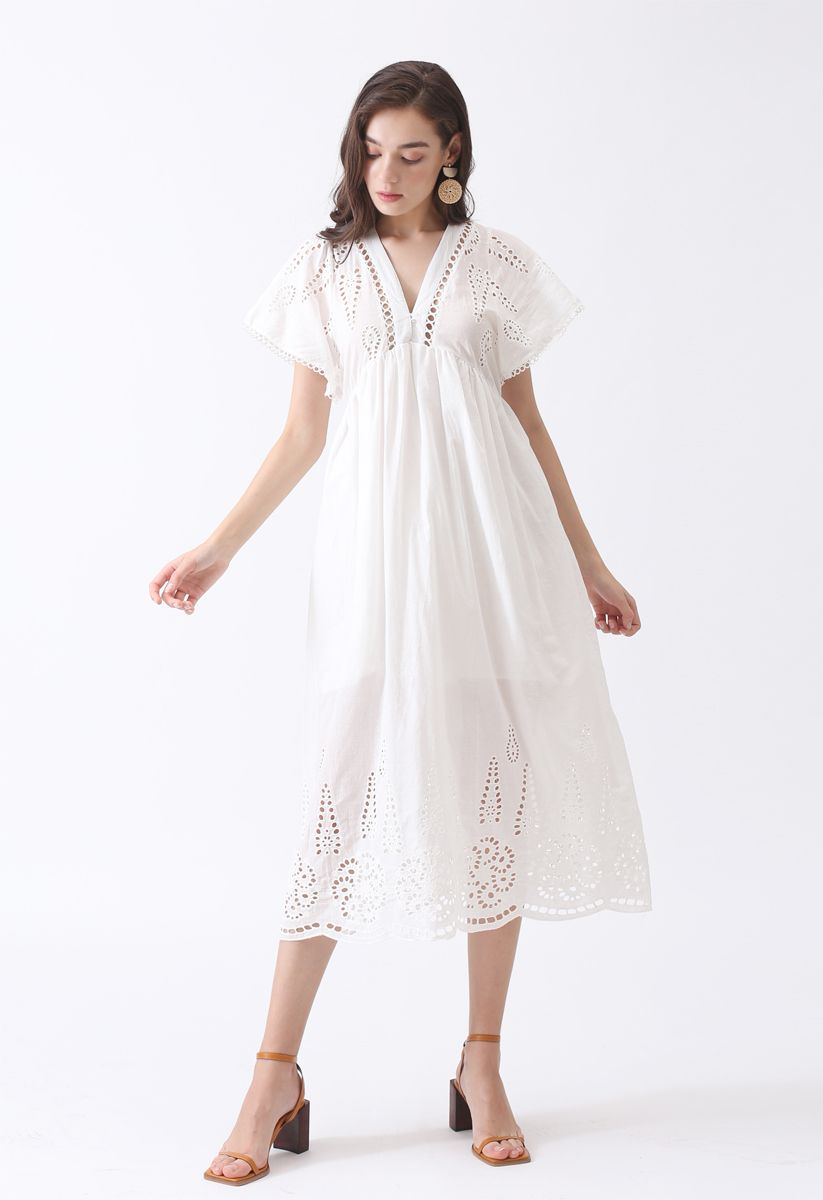 Summer Hit Eyelet Embroidered V-Neck Dress - Retro, Indie and Unique ...
