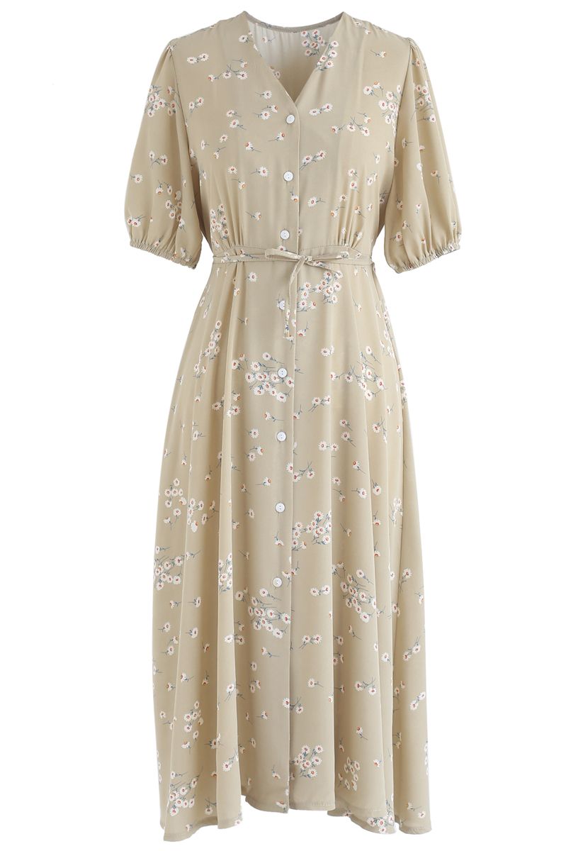 Meet Me In Daisy Field Button Down Dress in Apricot - Retro, Indie and ...