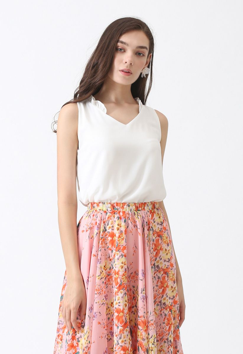 As I Am Sleeveless V-Neck Chiffon Top in White