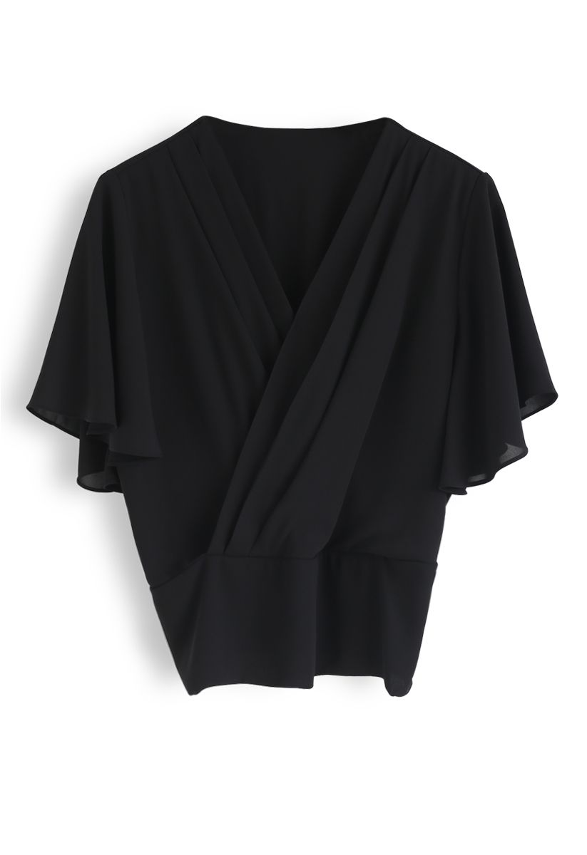 Stay Chic Cropped Cape Top in Black