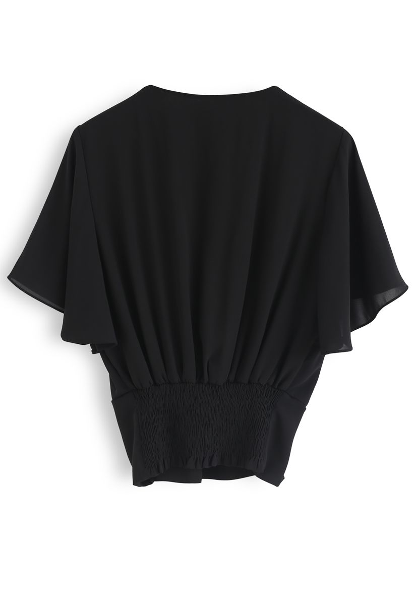 Stay Chic Cropped Cape Top in Black