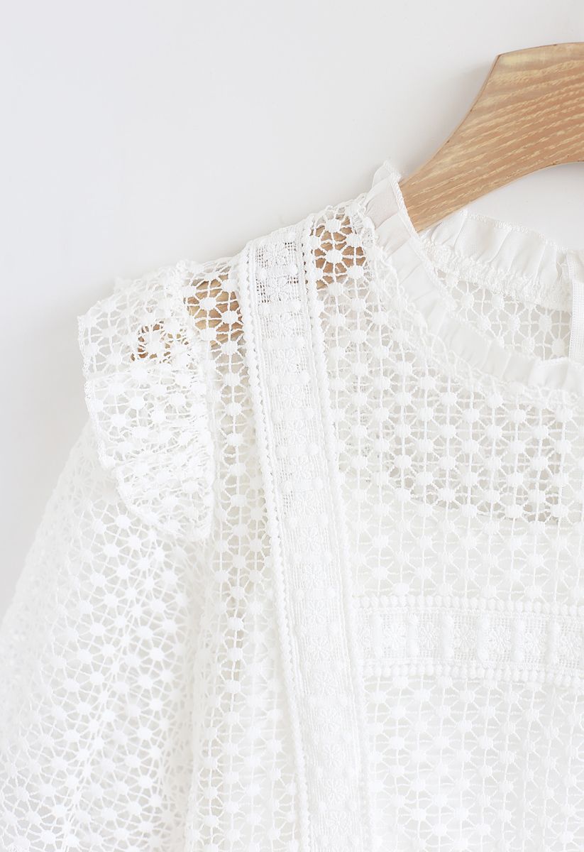 Part of My Dream Short Sleeves Crochet Top in White - Retro, Indie and ...