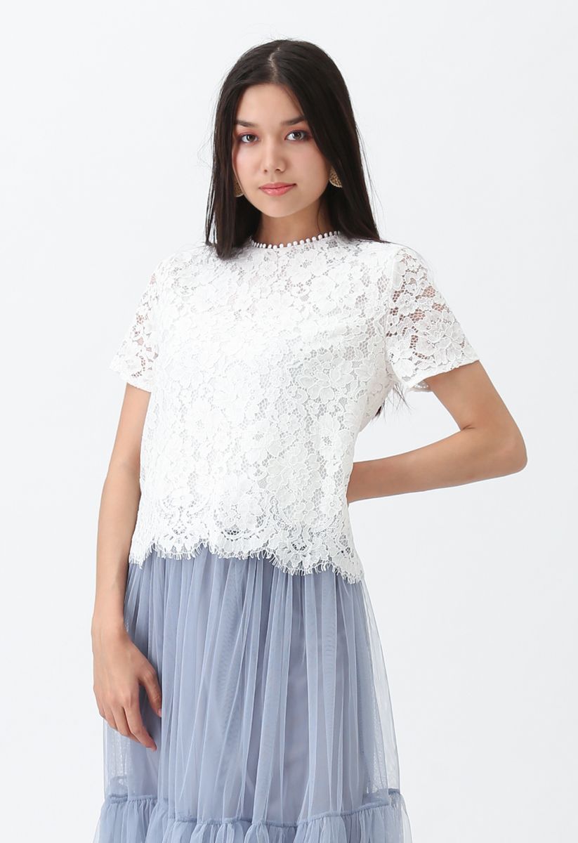 Everyday Fit Full Lace Top in White - Retro, Indie and Unique Fashion