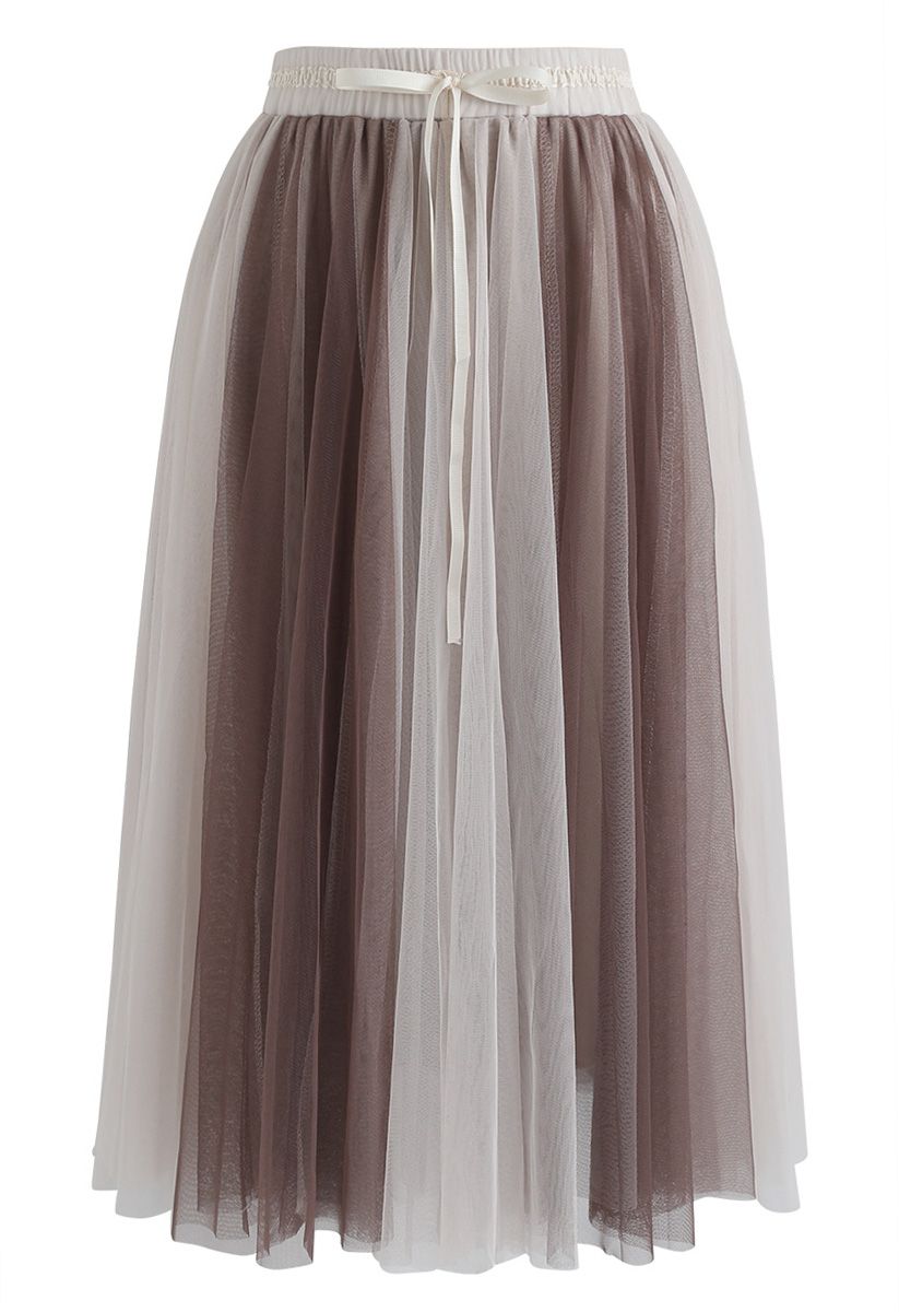 Amore Mesh Tulle Skirt in Tan