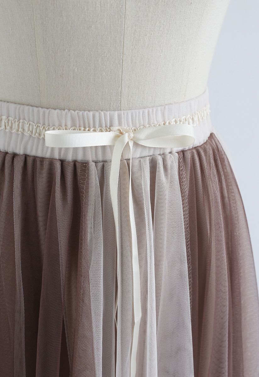 Amore Mesh Tulle Skirt in Tan