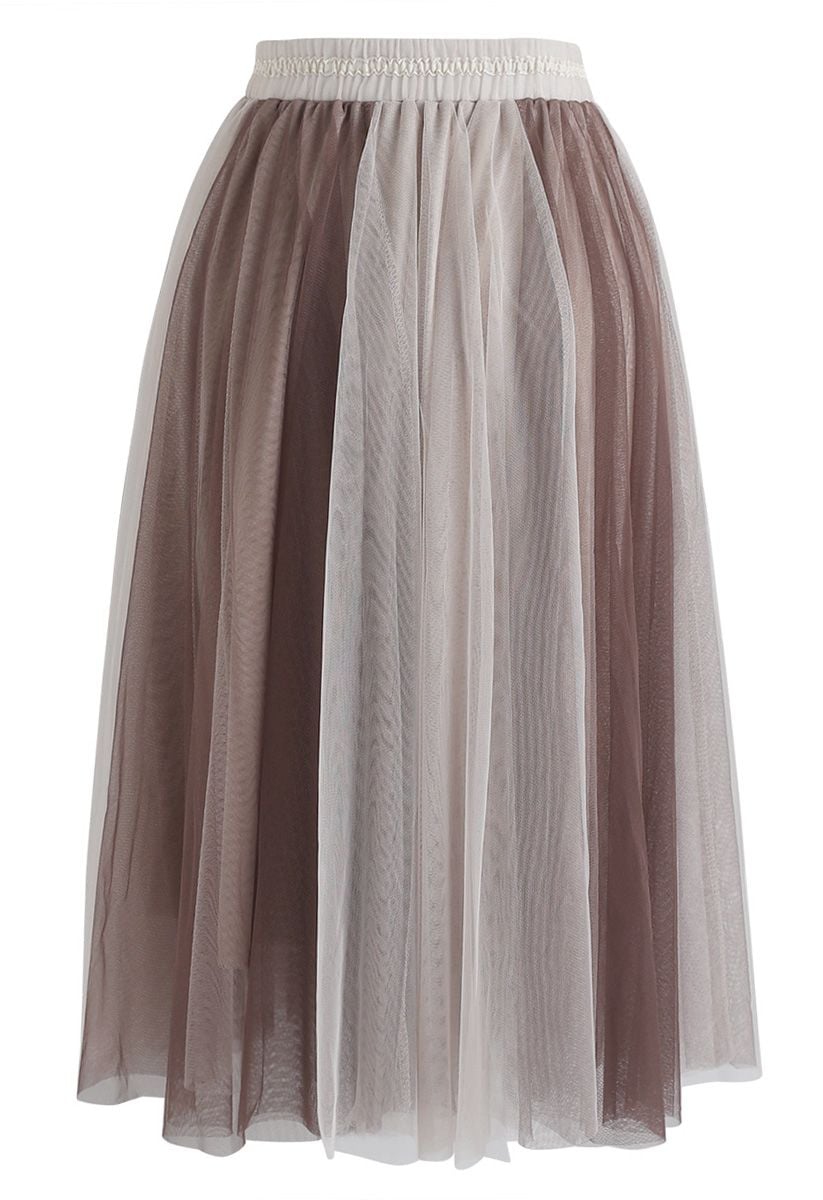 Amore Mesh Tulle Skirt in Tan