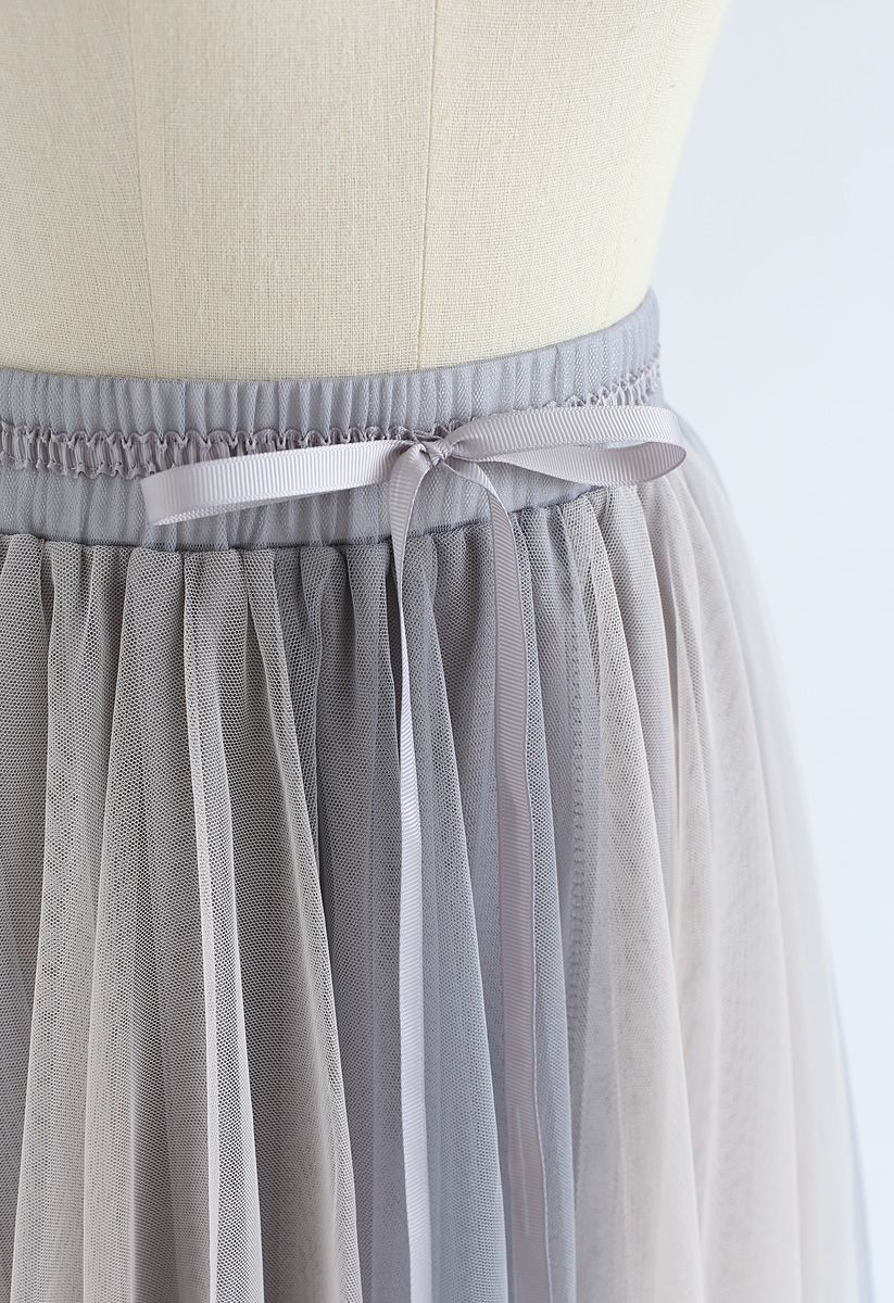 Amore Mesh Tulle Skirt in Grey