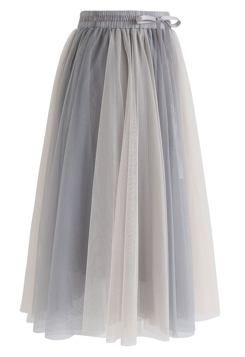 Amore Mesh Tulle Skirt in Grey