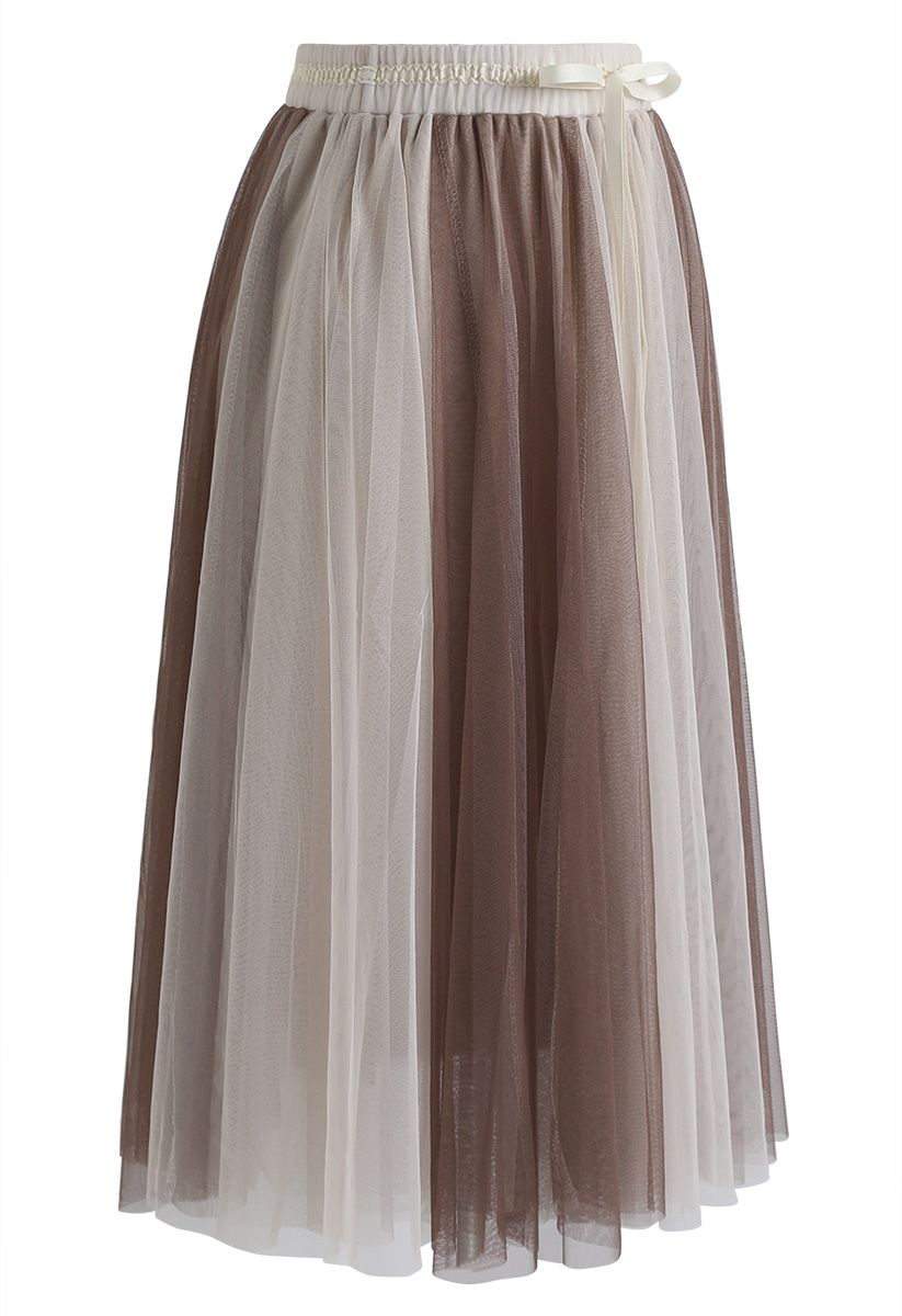 Amore Mesh Tulle Skirt in Tan