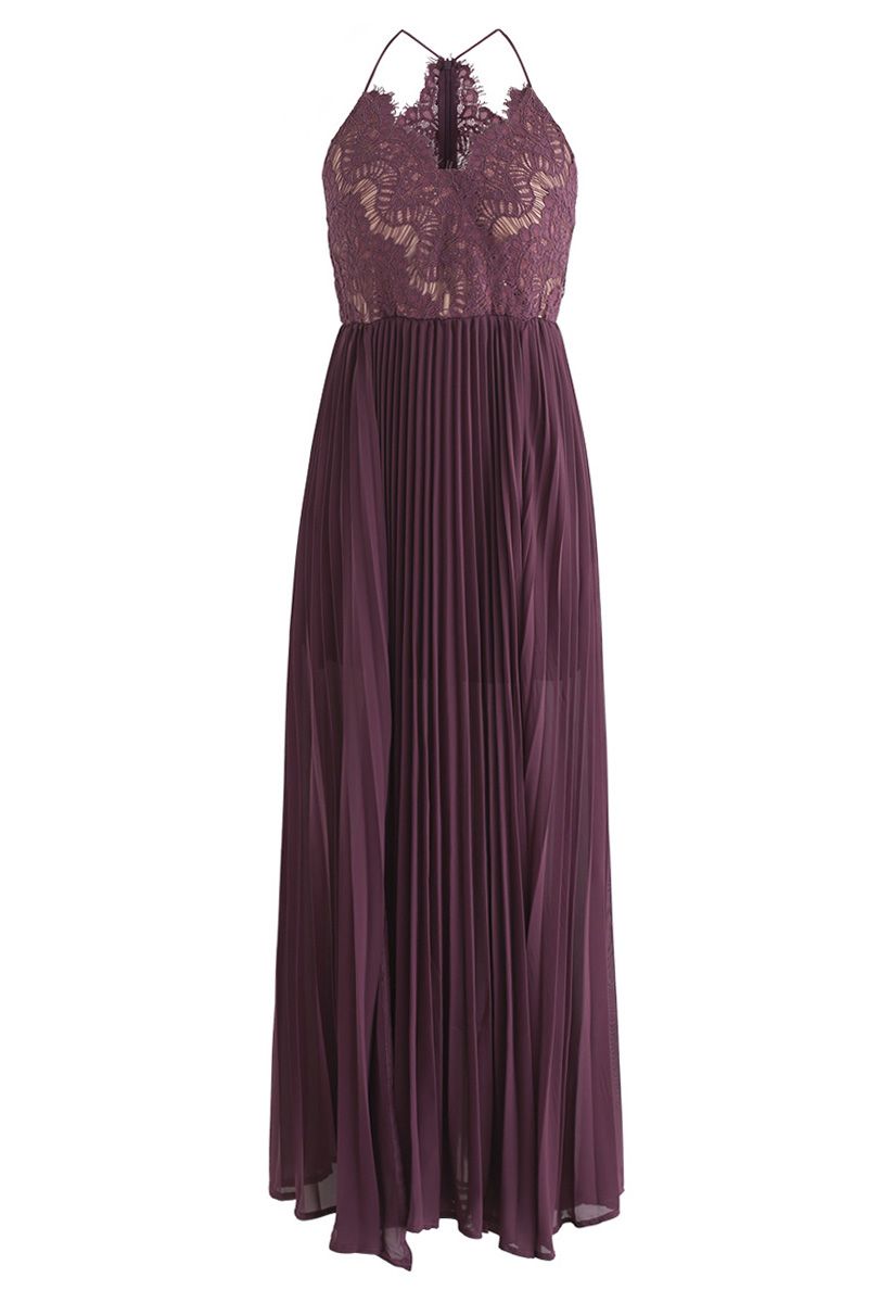 Go Gracefully Lace Pleated Maxi Dress in Violet - Retro, Indie and ...