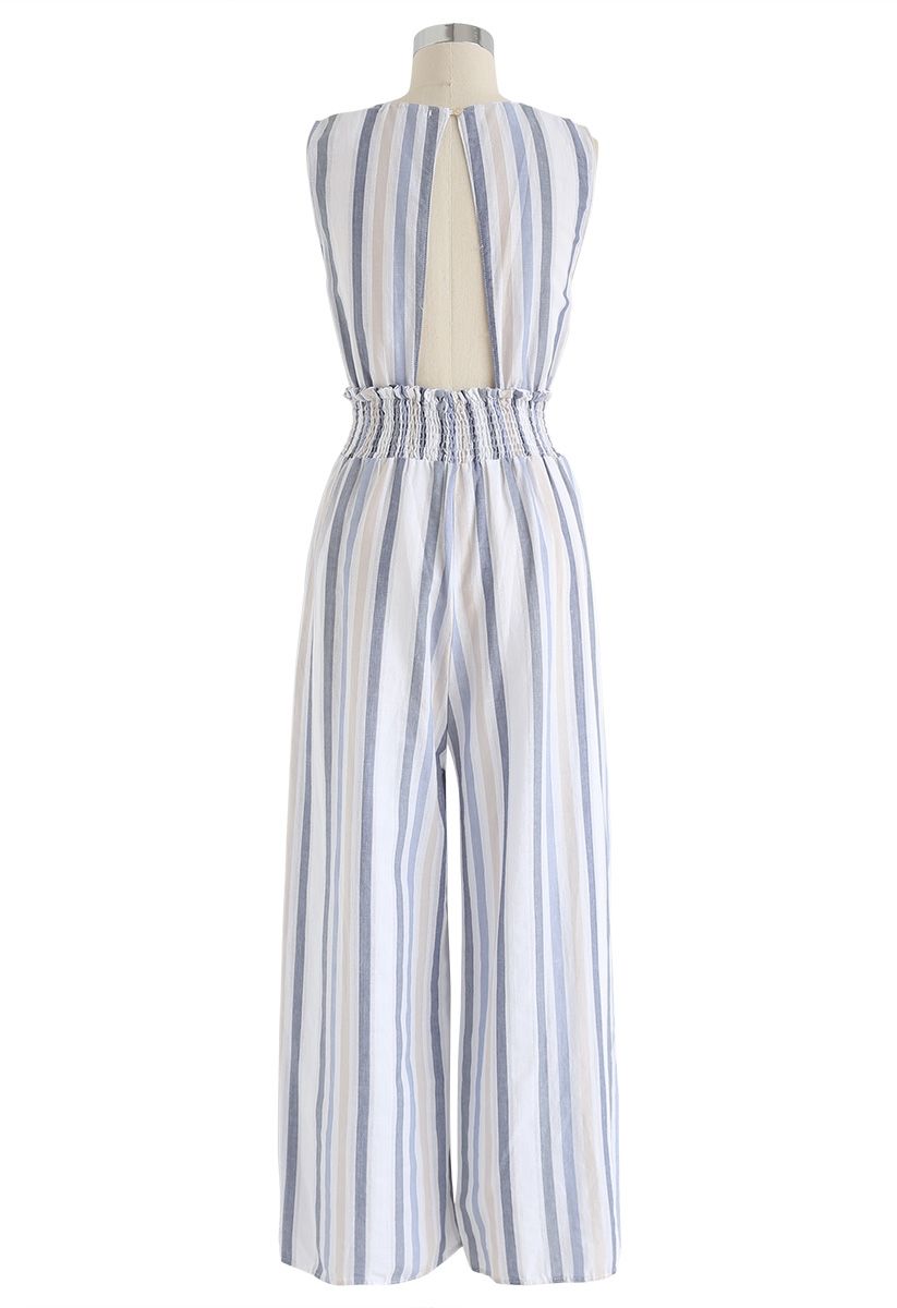 Let's Get Loud Stripes Open-Back Jumpsuit in Blue - Retro, Indie and ...