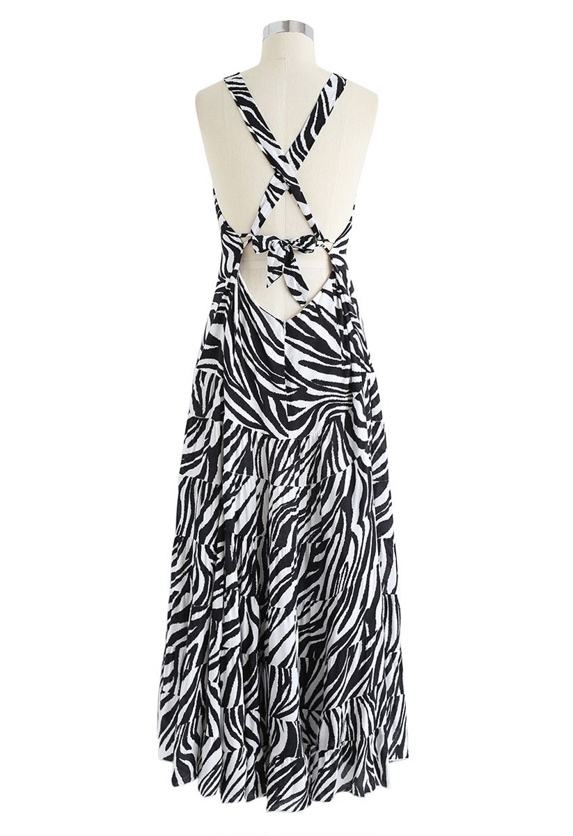 Zebra-Stripe Open Back Maxi Dress in White - Retro, Indie and Unique ...