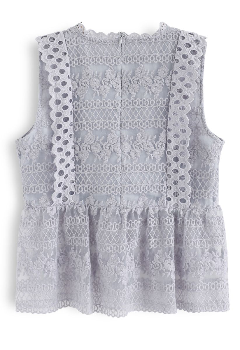 Garden Date Embroidered Sleeveless Sheer Top in Grey - Retro, Indie and ...