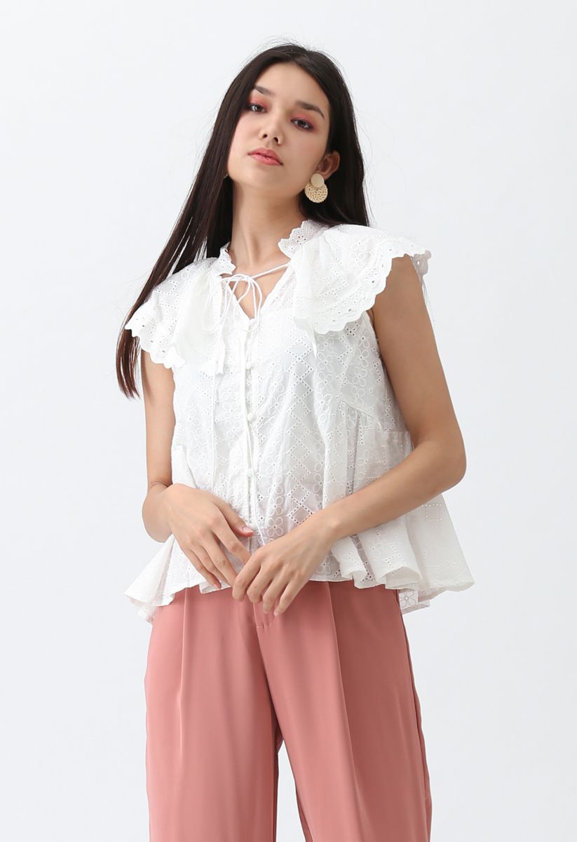 Just My Luck Embroidered Sleeveless Top in White - Retro, Indie and ...