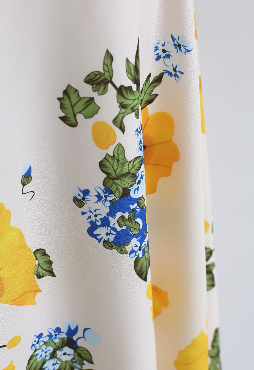 Yellow Morning Glories Printed A-Line Skirt