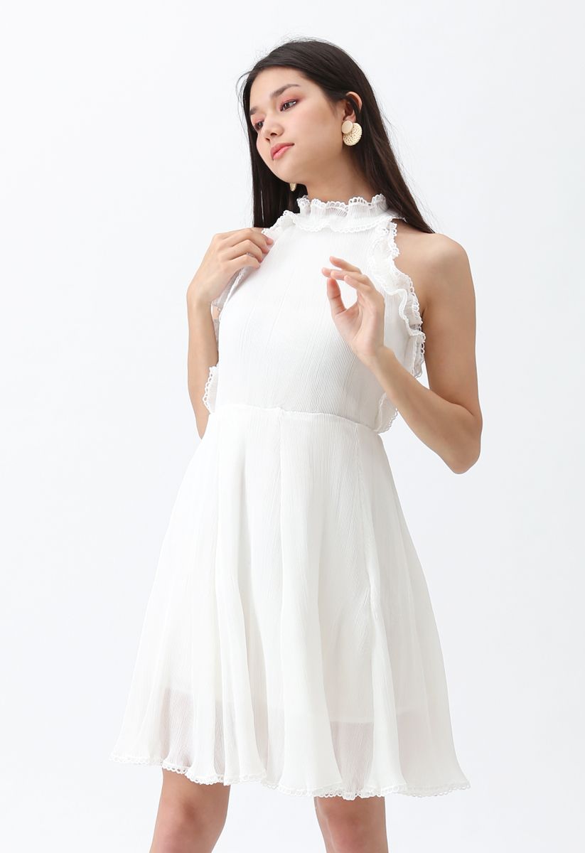 Oceanside Ruffle Pleated Dress in White