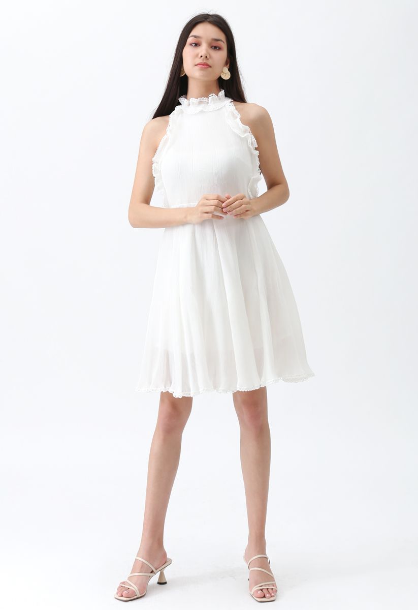 Oceanside Ruffle Pleated Dress in White