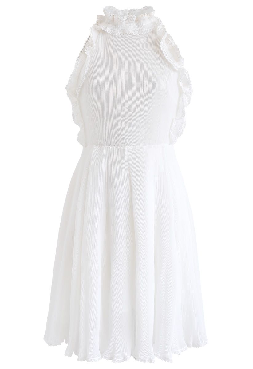 Oceanside Ruffle Pleated Dress in White