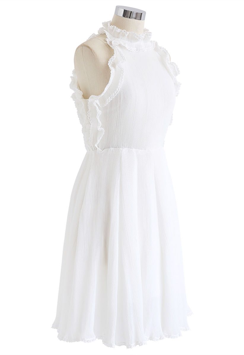 Oceanside Ruffle Pleated Dress in White