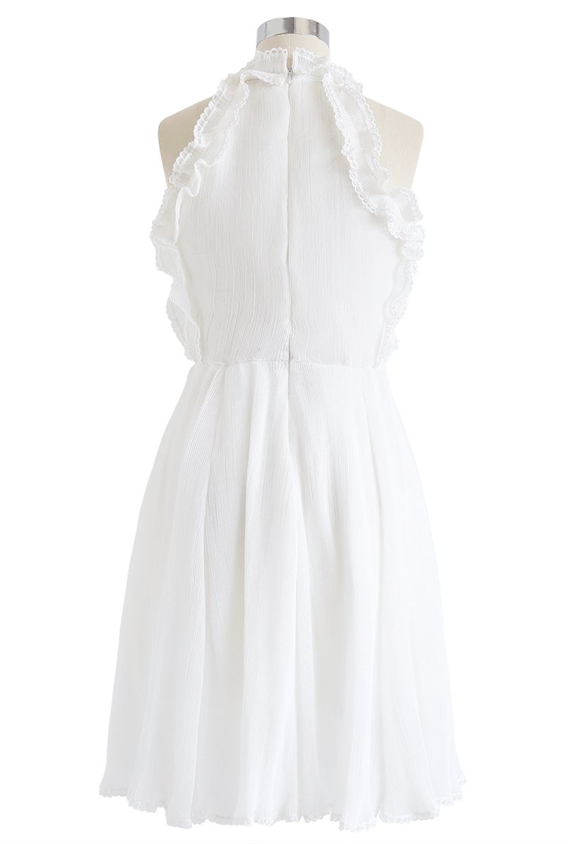 Oceanside Ruffle Pleated Dress in White