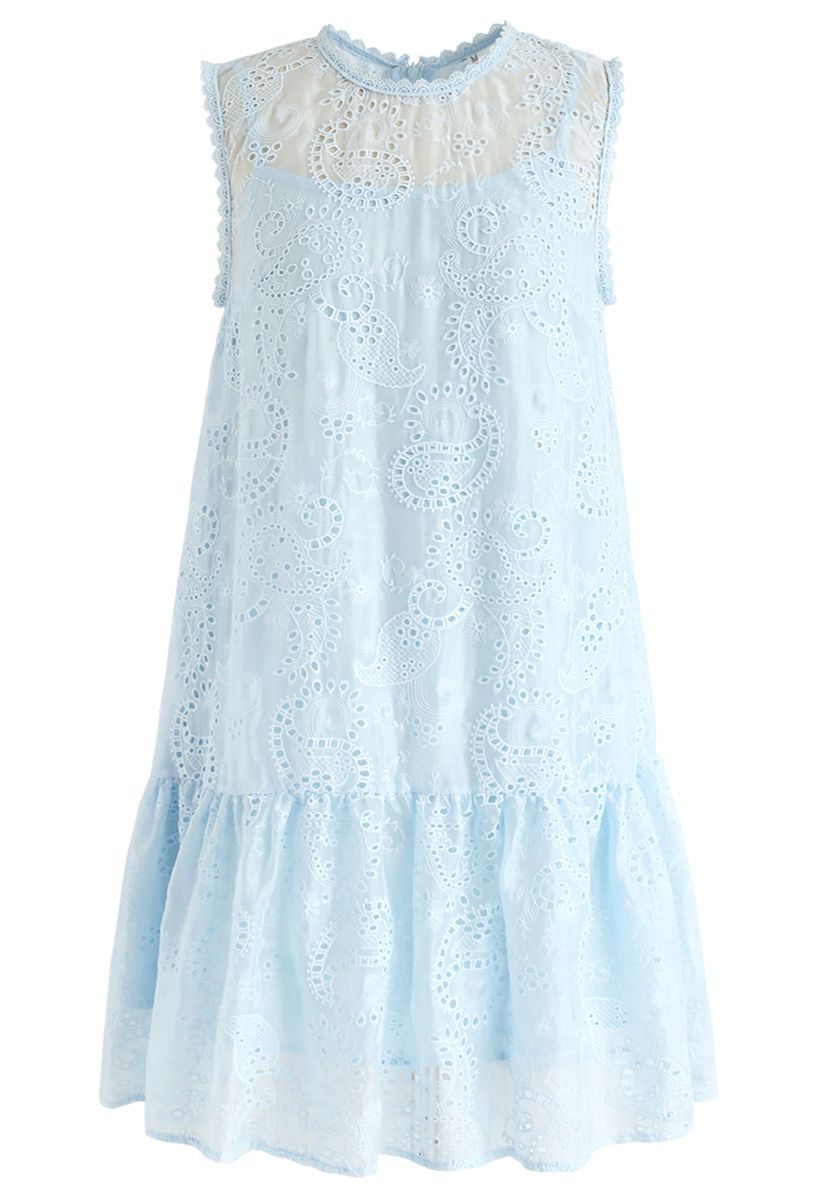 Windy Day Embroidered Sleeveless Dress in Blue - Retro, Indie and ...