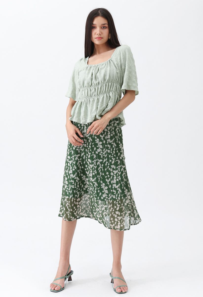 Evergreen Wildflower A-Line Chiffon Midi Skirt