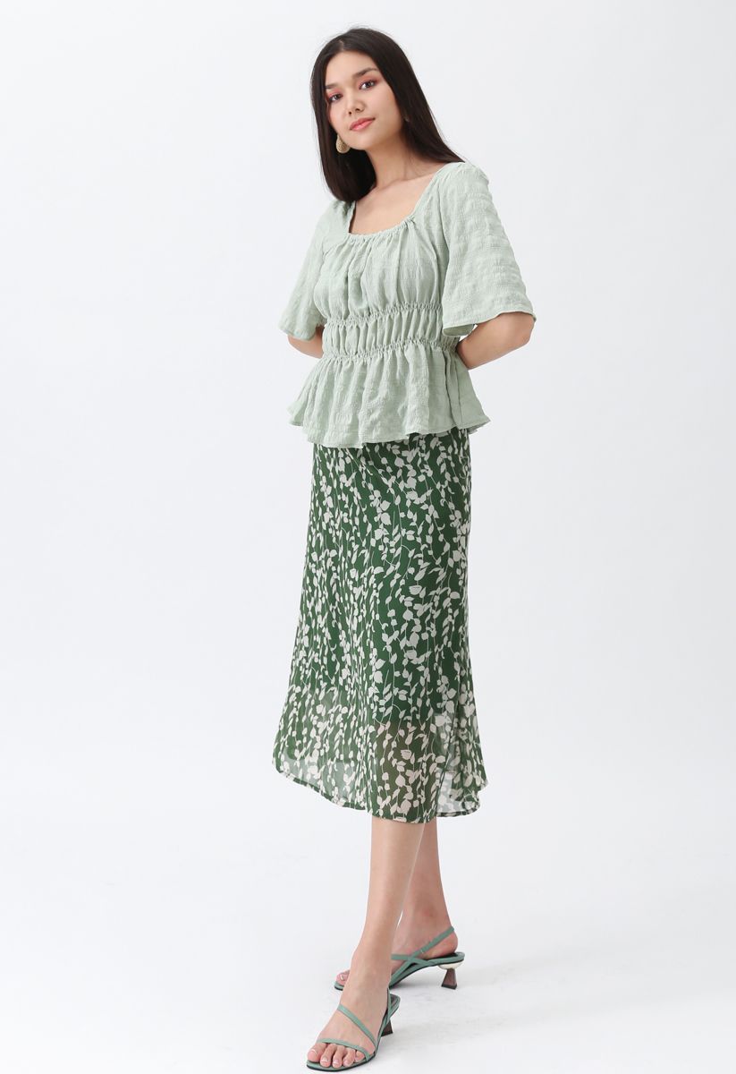 Evergreen Wildflower A-Line Chiffon Midi Skirt