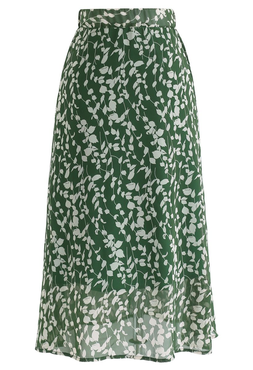 Evergreen Wildflower A-Line Chiffon Midi Skirt