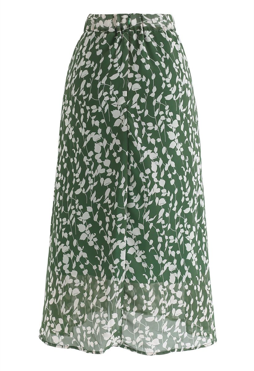 Evergreen Wildflower A-Line Chiffon Midi Skirt