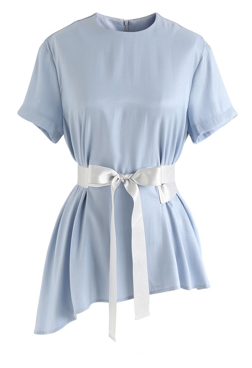 Free to Glee Ribbon Smock Top in Blue